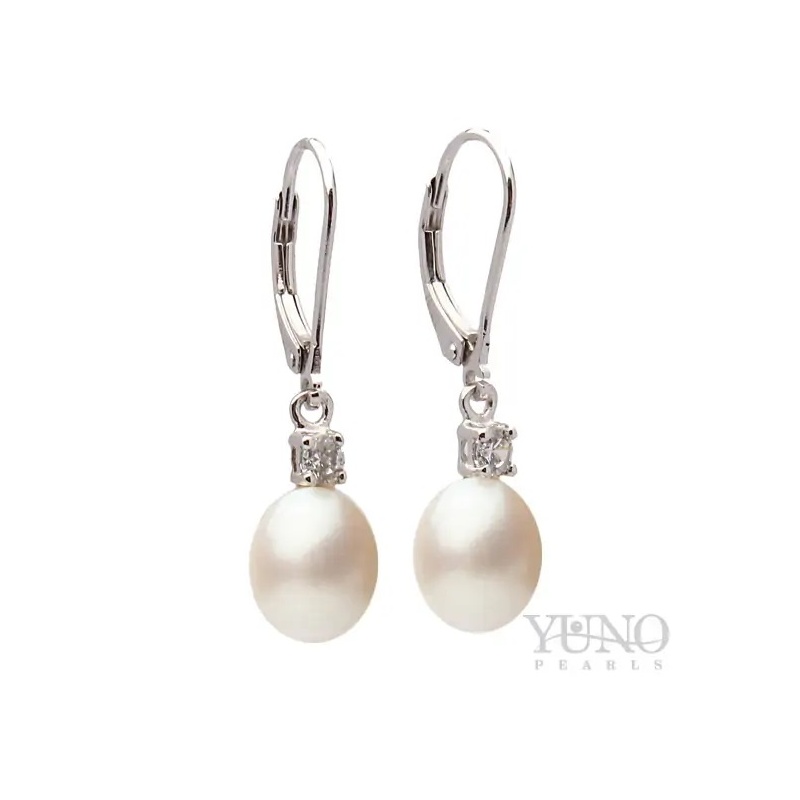 Cercei din argint 925, perle albe, 7-8mm
