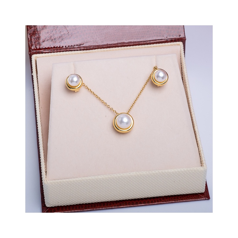 Set pandantiv și cercei din argint 925 placat cu aur cu perle albe 6-7mm, 7-8mm