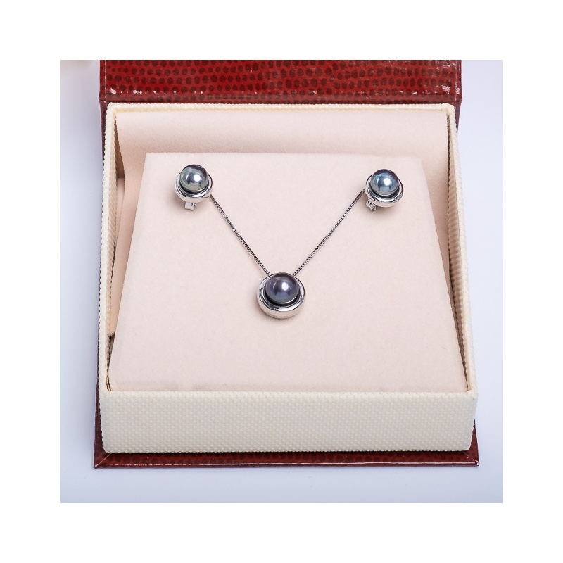 Set pandantiv și cercei din argint 925 cu perle negre 6-7mm, 7-8mm