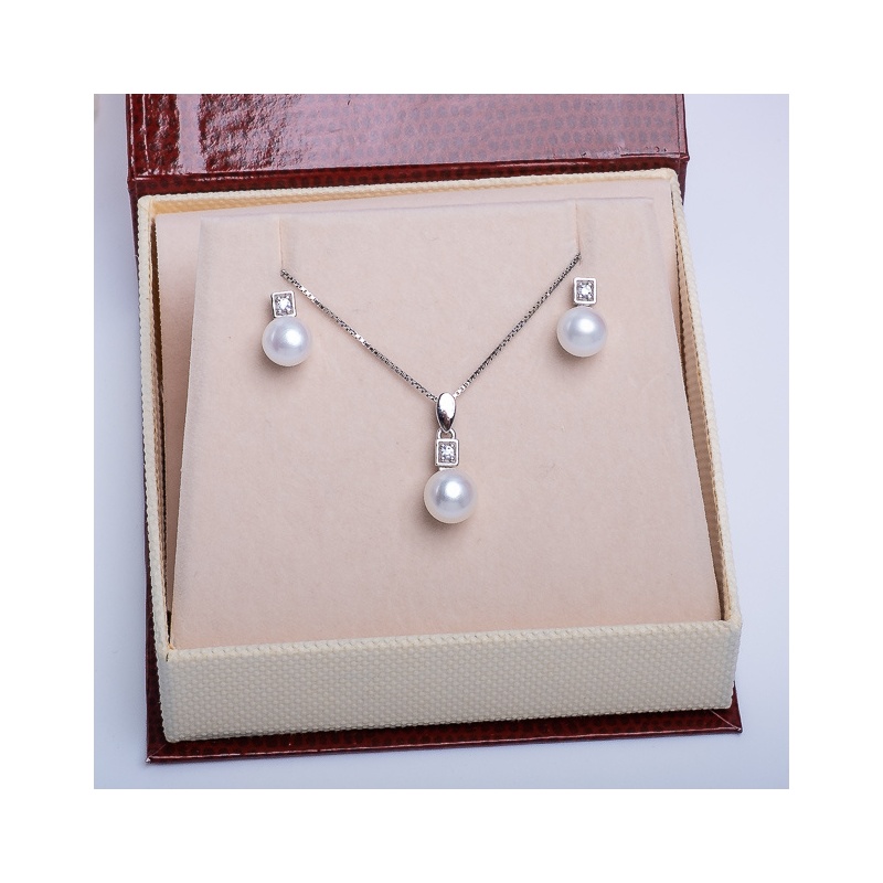 Set pandantiv și cercei din argint 925 cu perle albe 6-7mm, 7-8mm