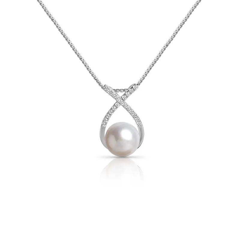 Pandantiv argint 925, perlă de cultură albă sfere aprox.8-9mm, zirconiu