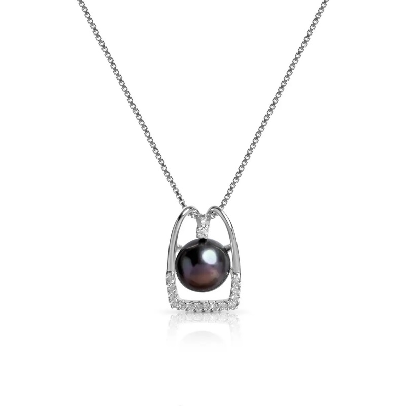 Pandantiv argint 925, perlă de cultură neagră sfere aprox. 8-8.5mm