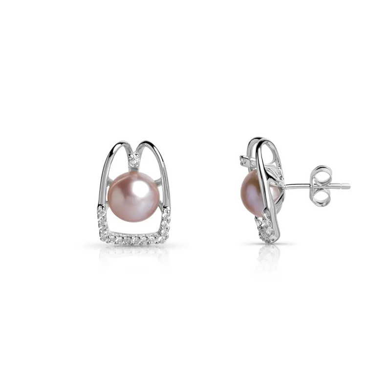 Cercei argint, perle de cultură violet sfere aprox 8.5-9mm, zirconiu