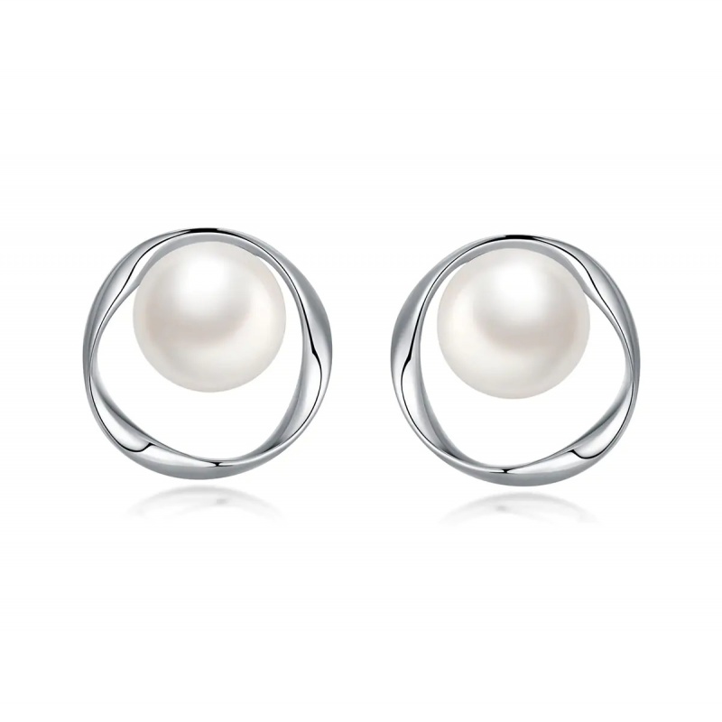 Cercei argint, perle de cultură albă sfere aprox 7.5mm