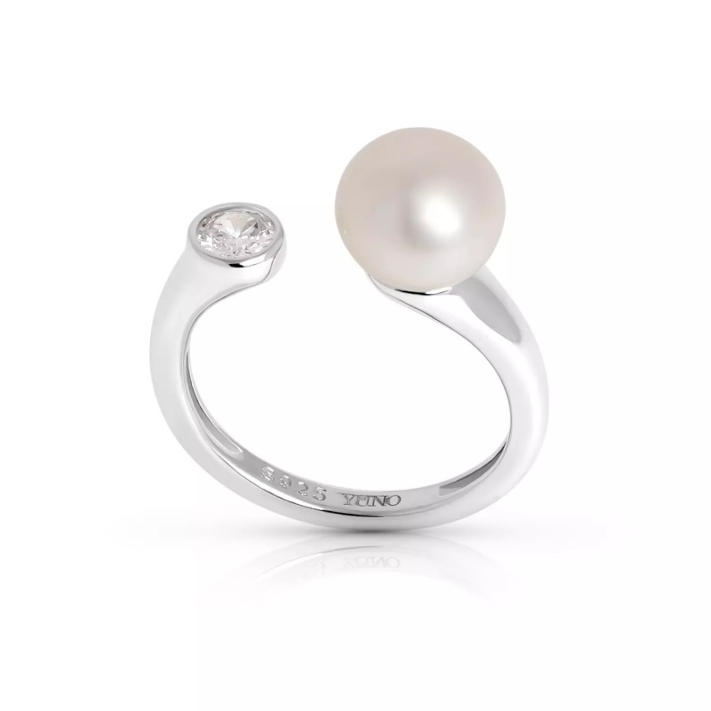 Inel din argint cu perlă de cultură albă 8mm și zirconiu