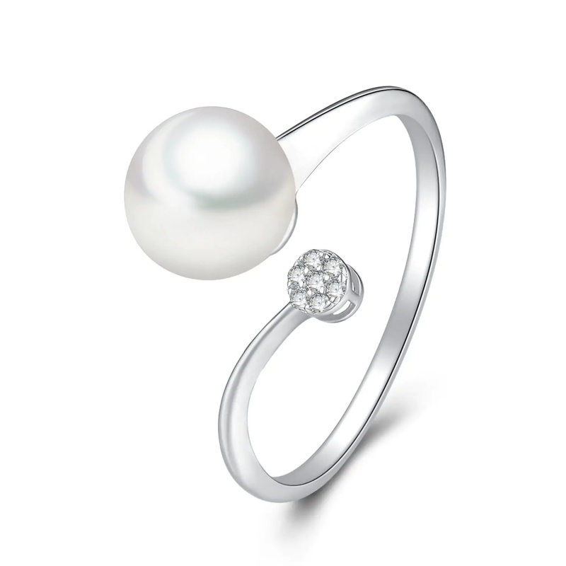 Inel din argint 925 cu perlă albă 8.5mm, zirconiu