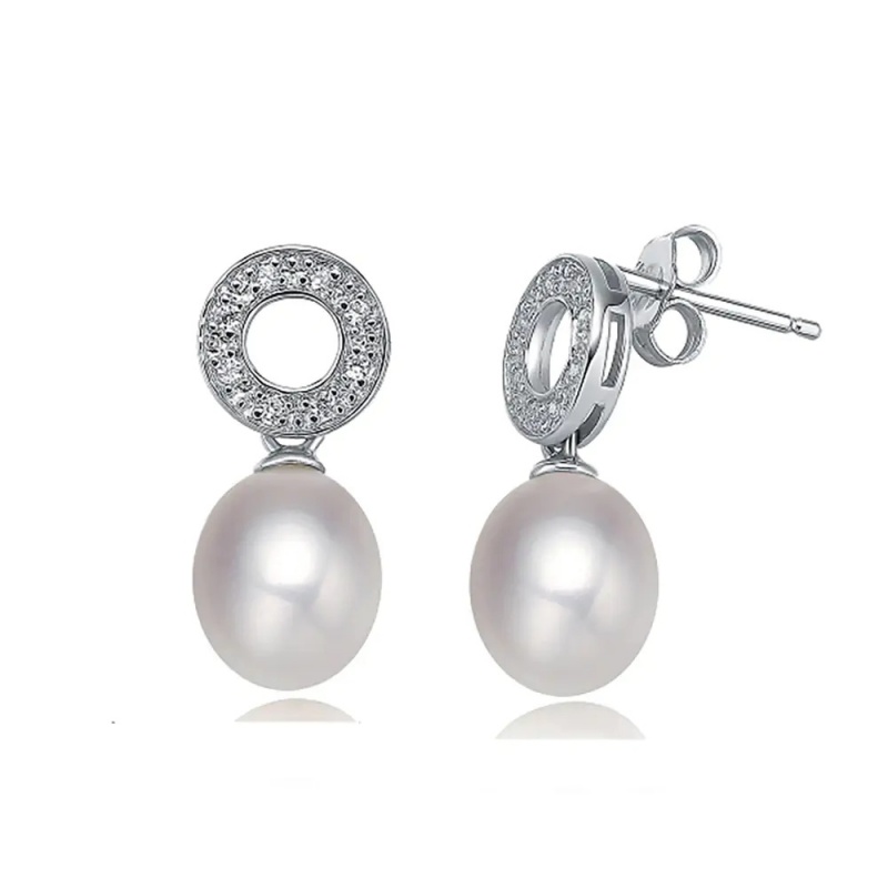 Cercei argint, perle de cultură albă sfere aprox 8-8.5mm