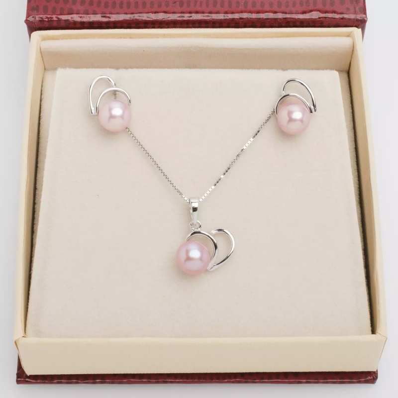 Set pandantiv și cercei din argint 925 cu perle de cultură violet 7-7,5 mm