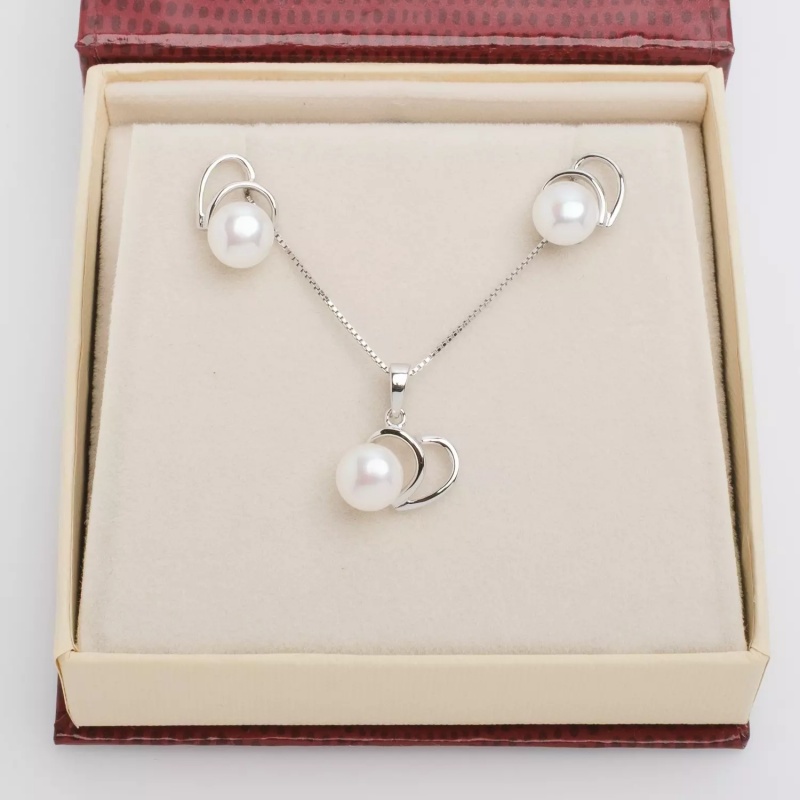 Set pandantiv și cercei din argint 925 cu perle de cultură albe 7-7,5 mm