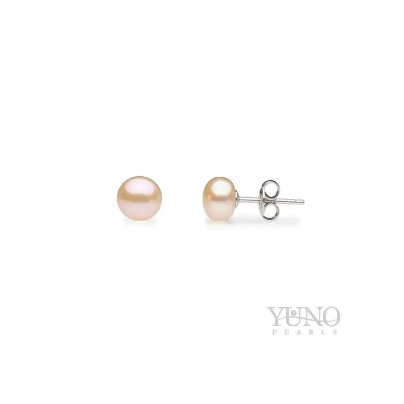 Cercei argint 925, perle de cultură roz pal sfere 7-8mm, șurub