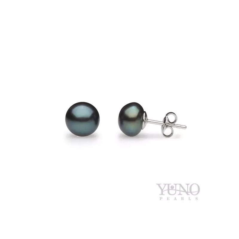 Cercei din argint 925 cu perle de cultură negre, sferice, 9-9.5mm, cu șurub
