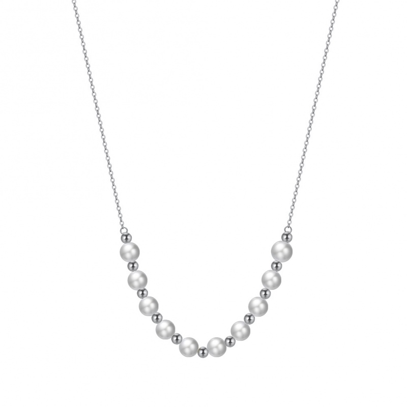 Colier argint rodiat cu perle de cultură albe 4,5-5,5mm. Lungime 42+5 cm