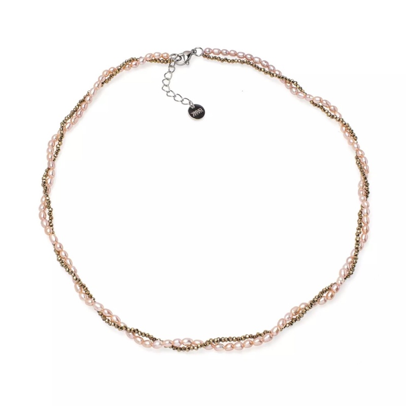 Colier perle de cultură mov 3-3.5 mm și hematit, lungime 45+3 cm