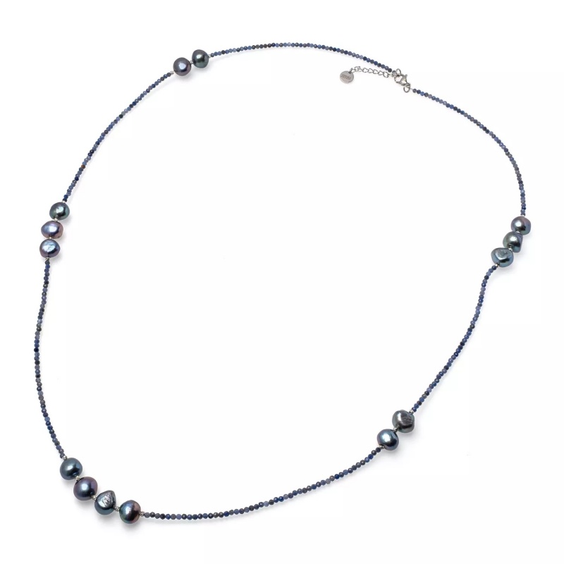 Colier perle de cultură 8-11mm și sodalită, lungime 83+3 cm