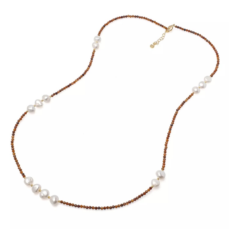 Colier perle de cultură 8-11mm și granat spessartine, lungime 83+5 cm