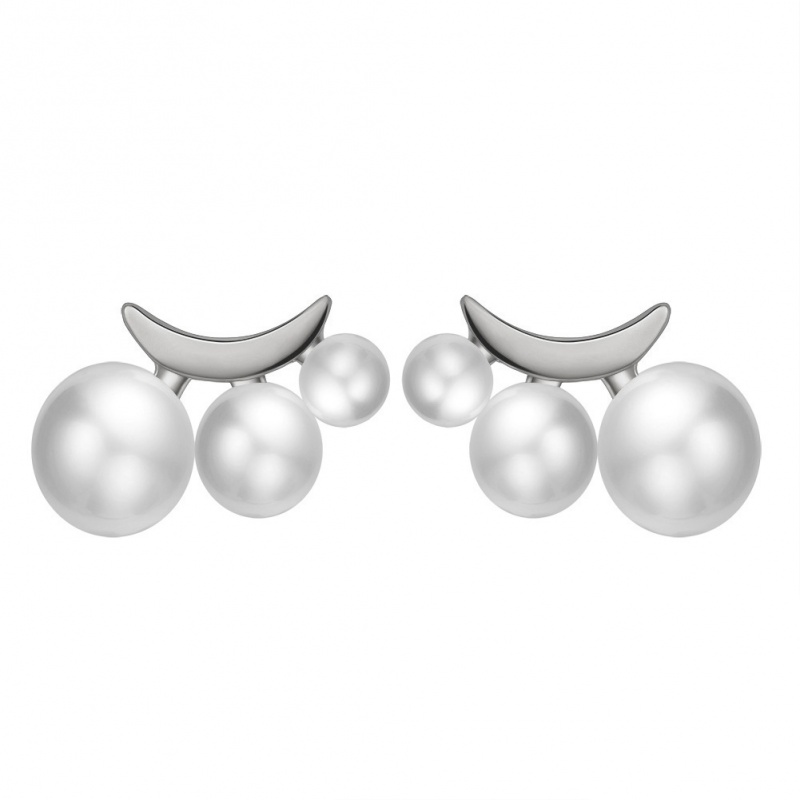 Cercei argint 925, 3 perle de cultură albe, tijă