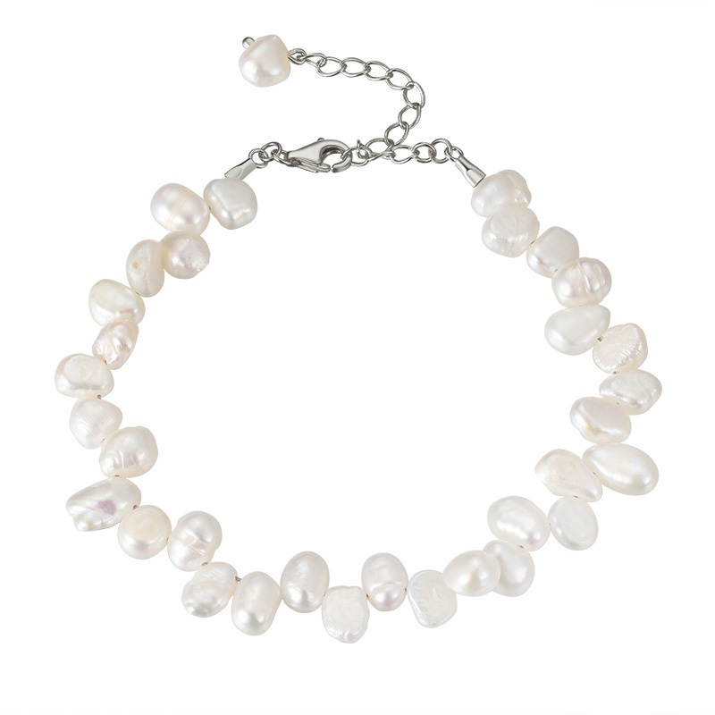 Brățară cu perlе de cultură albe asimetric, lungime 16+5 cm