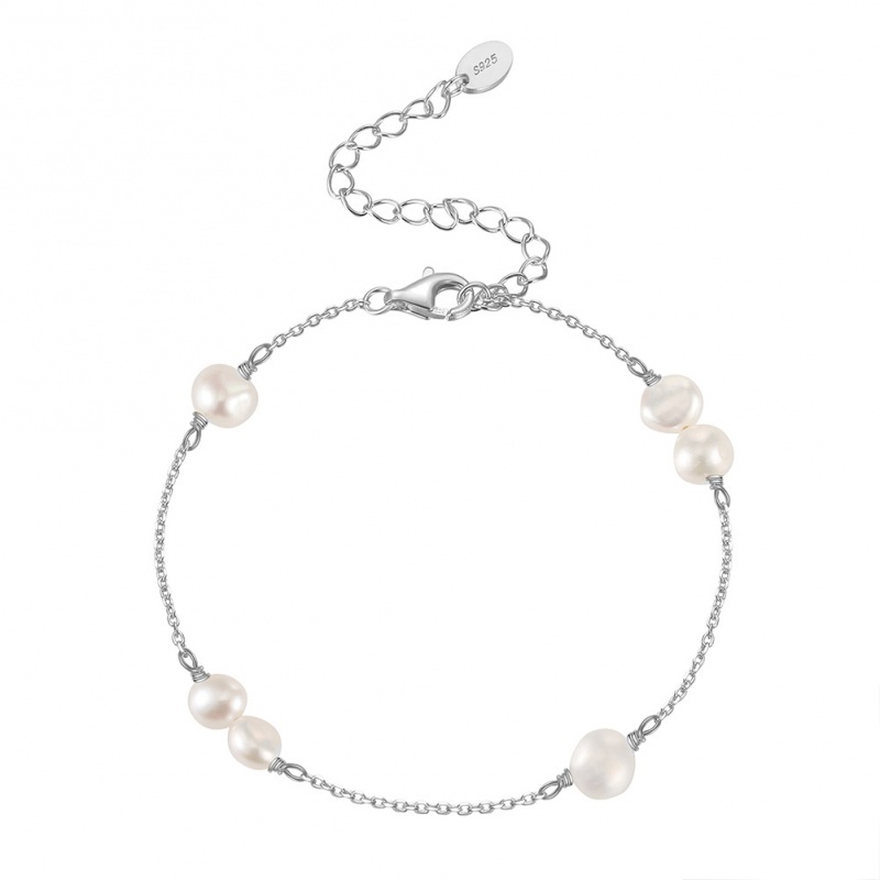 Brățară cu perlе de cultură albe asimetric, lungime 16+5 cm