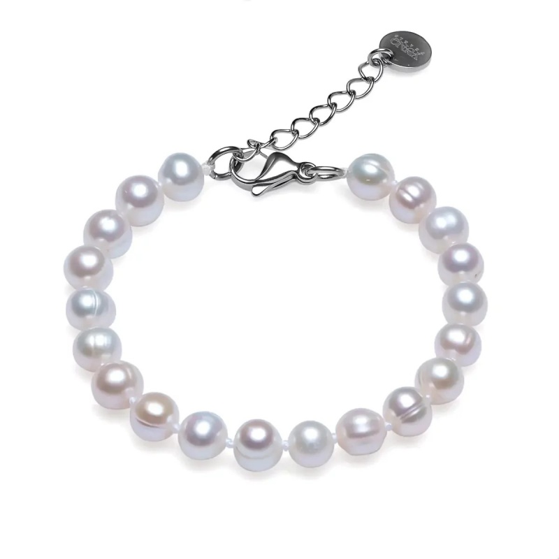 Brățară cu perle de cultură gri 8-9 mm, oțel, lungime 17+4 cm