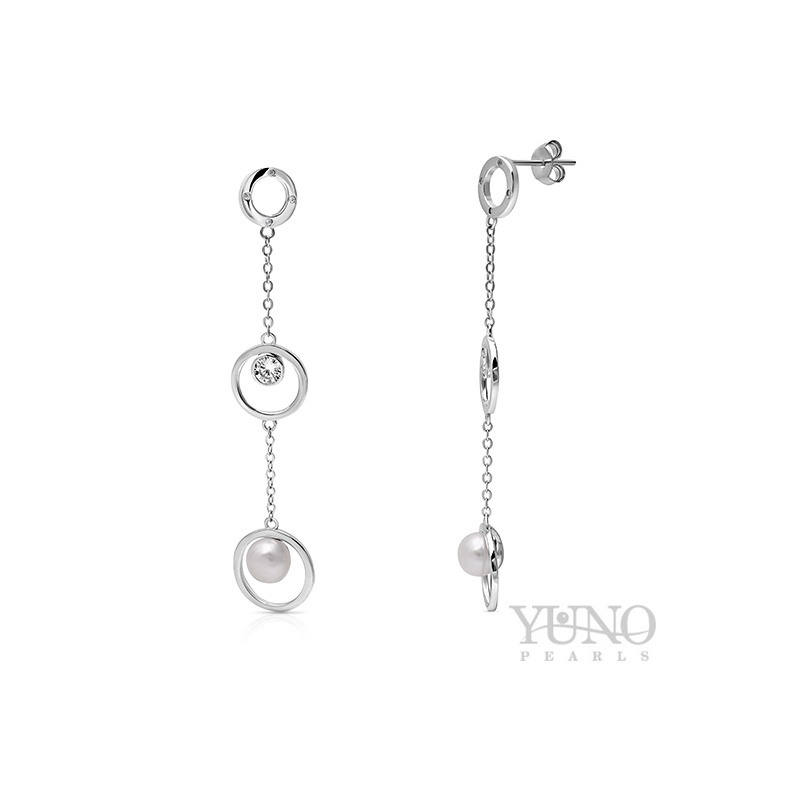 Cercei din argint 925, perle albe, 6-7mm