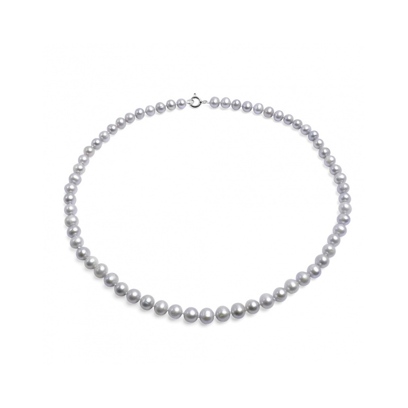 Colier cu perle gri, 6-7mm, închizătoare argint, 50 cm.