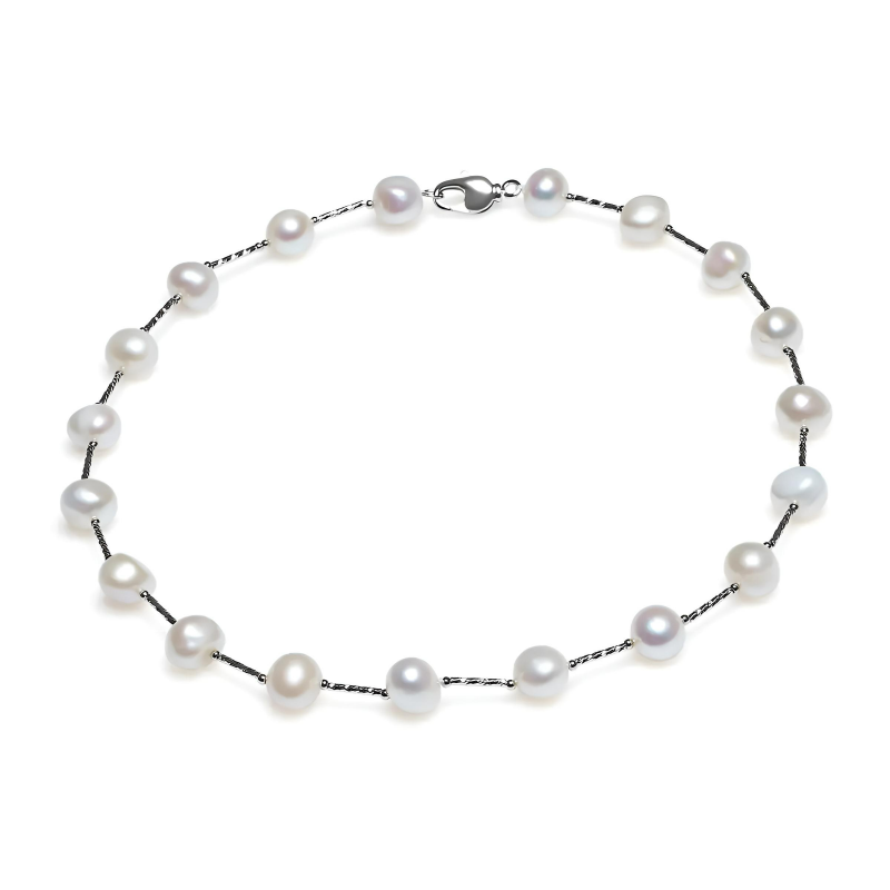 Colier perle de cultură albe sfere asimetric 8-11mm, închizătoare alamă, lungime 45сcm