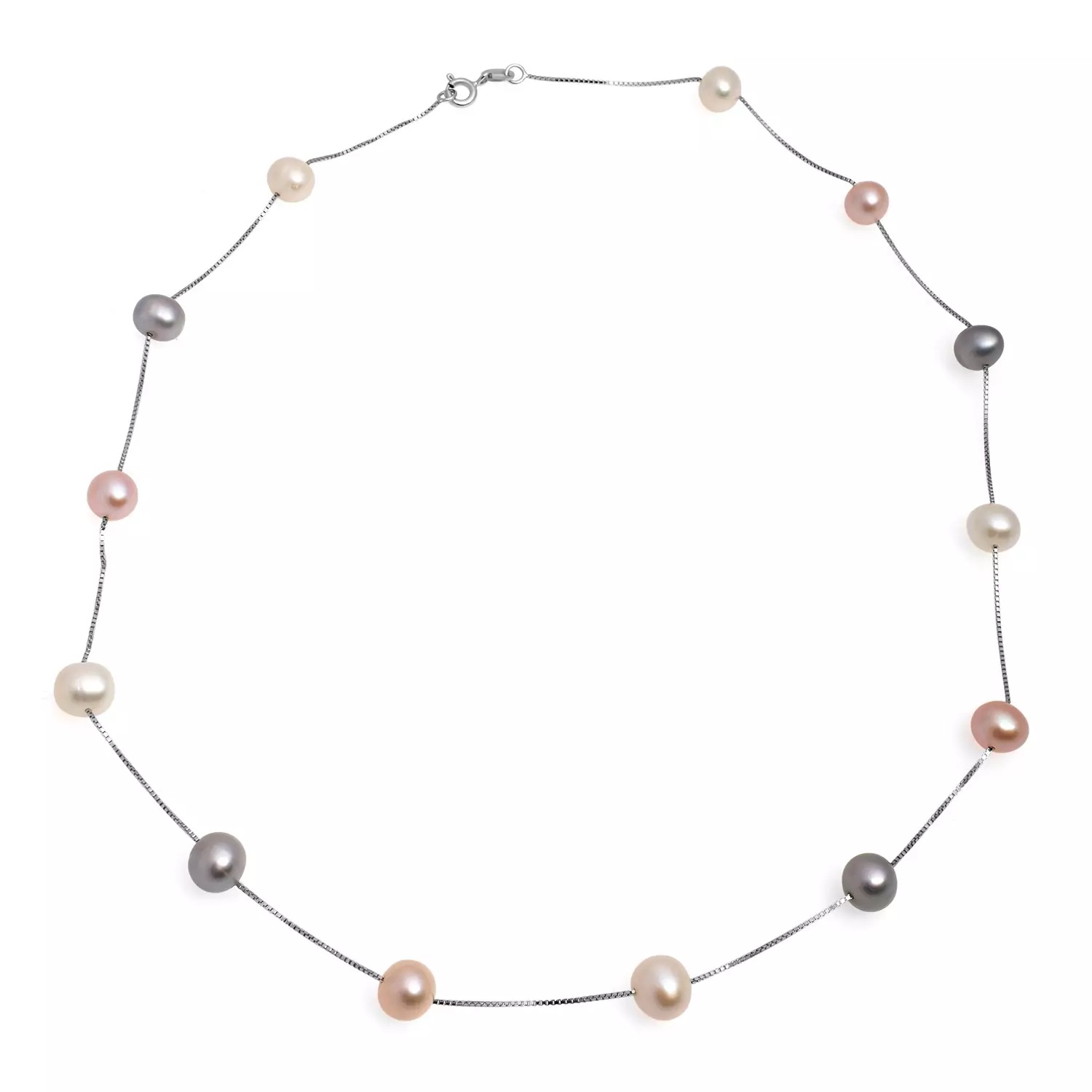 Colier din argint, perle de cultură multicolor, 7-8mm, 40cm
