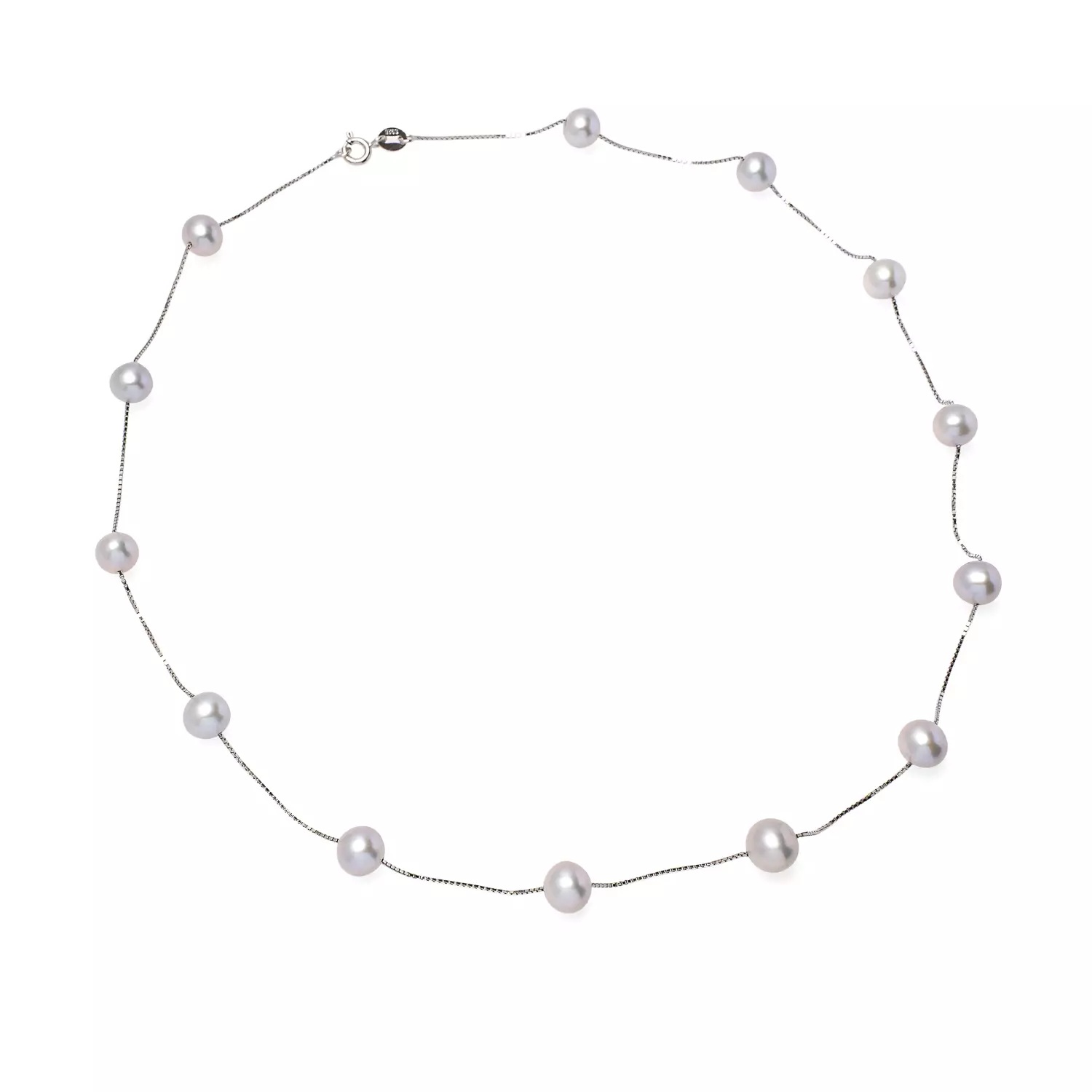 Colier argint, perle de cultură gri 7-8mm, lungime 45 cm