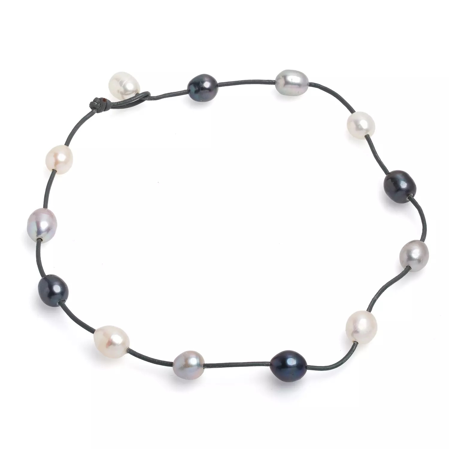 Colier din piele neagră, perle 12053 colorate, 11-12 mm, lungime 44cm