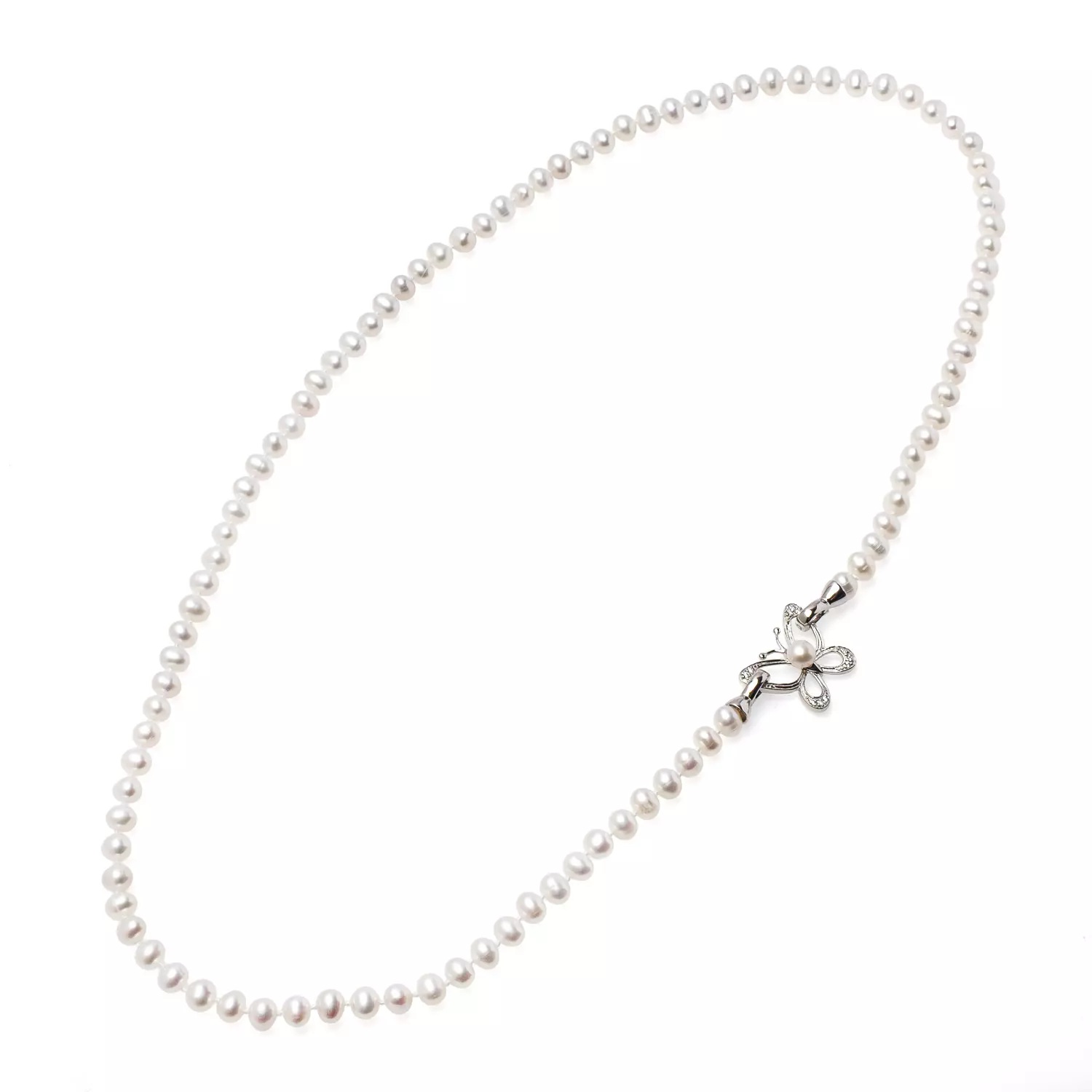 Colier cu perlе de cultură albe 6 mm și fluture cu zirconiu