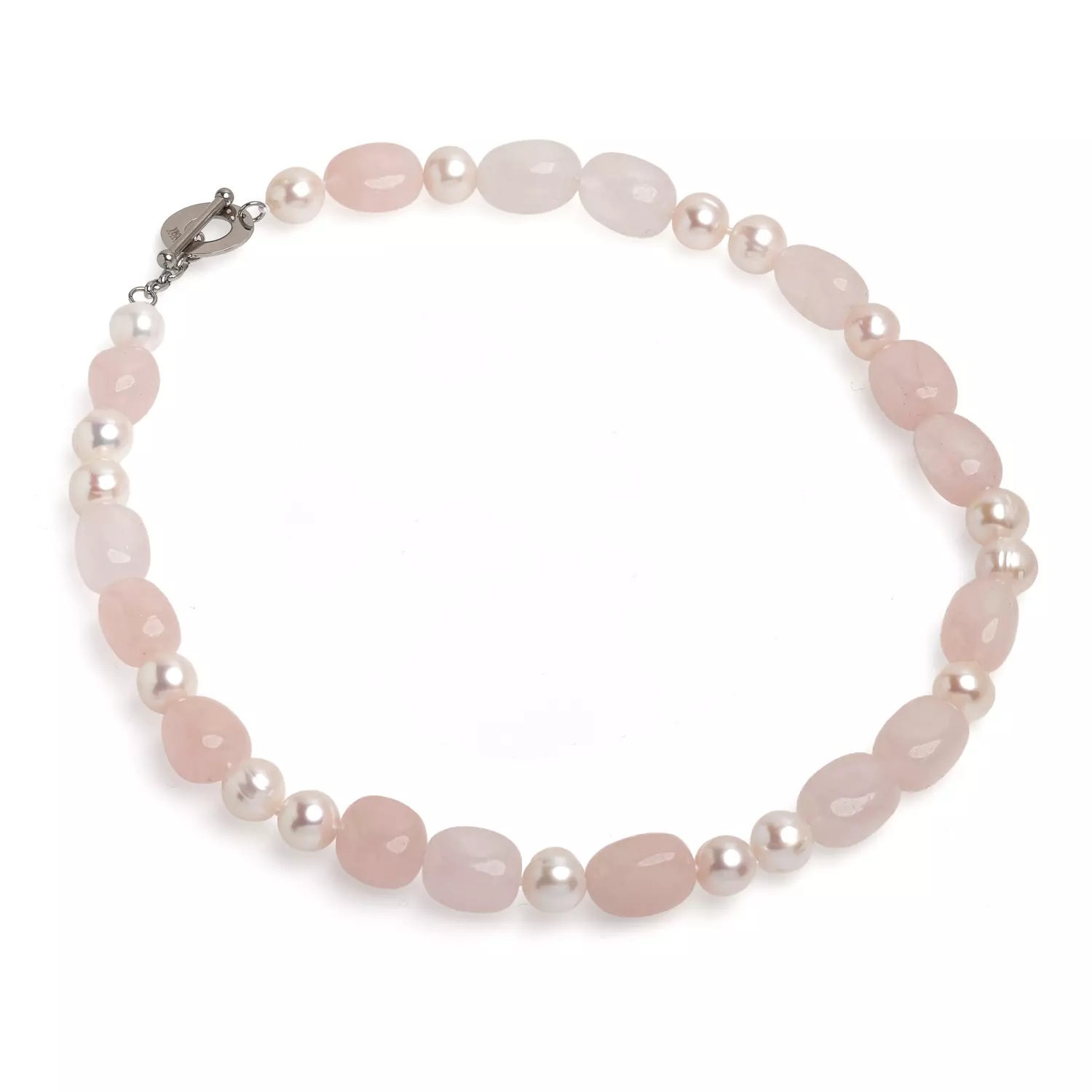 Colier din perle roz și cuarț roz,, 10-11mm, 45cm