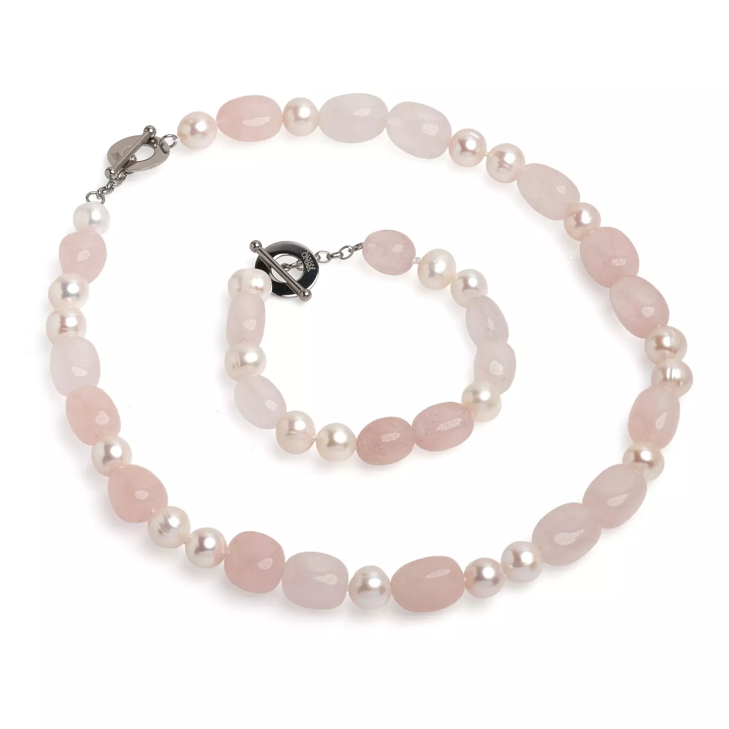 Colier din perle roz și cuarț roz,, 10-11mm, 45cm