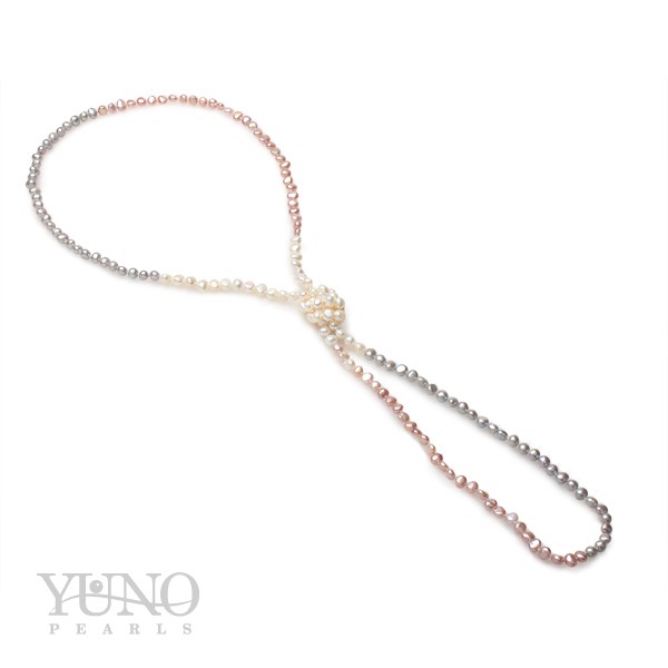 Colier cu perle mixte asimetrice, 6-7 mm, 125 cm