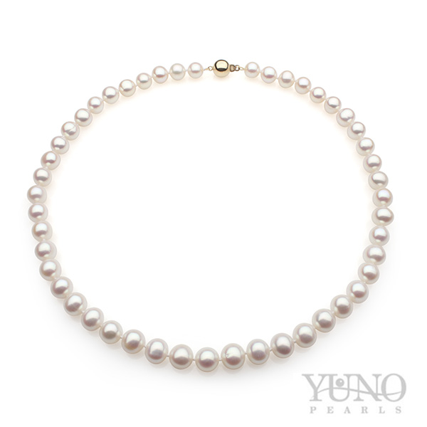 Colier cu perle albe, 7-8mm, închizătoare aur 14K