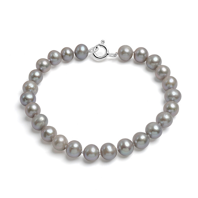 Brățară cu perle gri 7-8mm, închizătoare de argint cu rodiu, 19cm