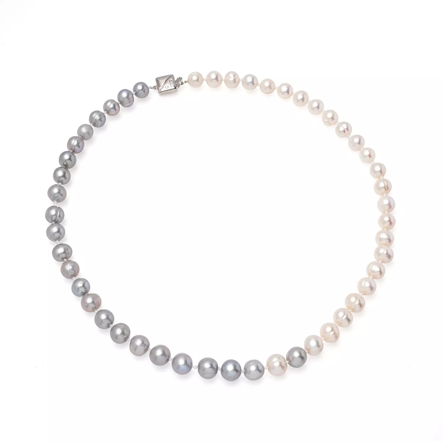 Colier cu perlе de cultură albе și gri 7.5-8 mm, lungime 43 cm