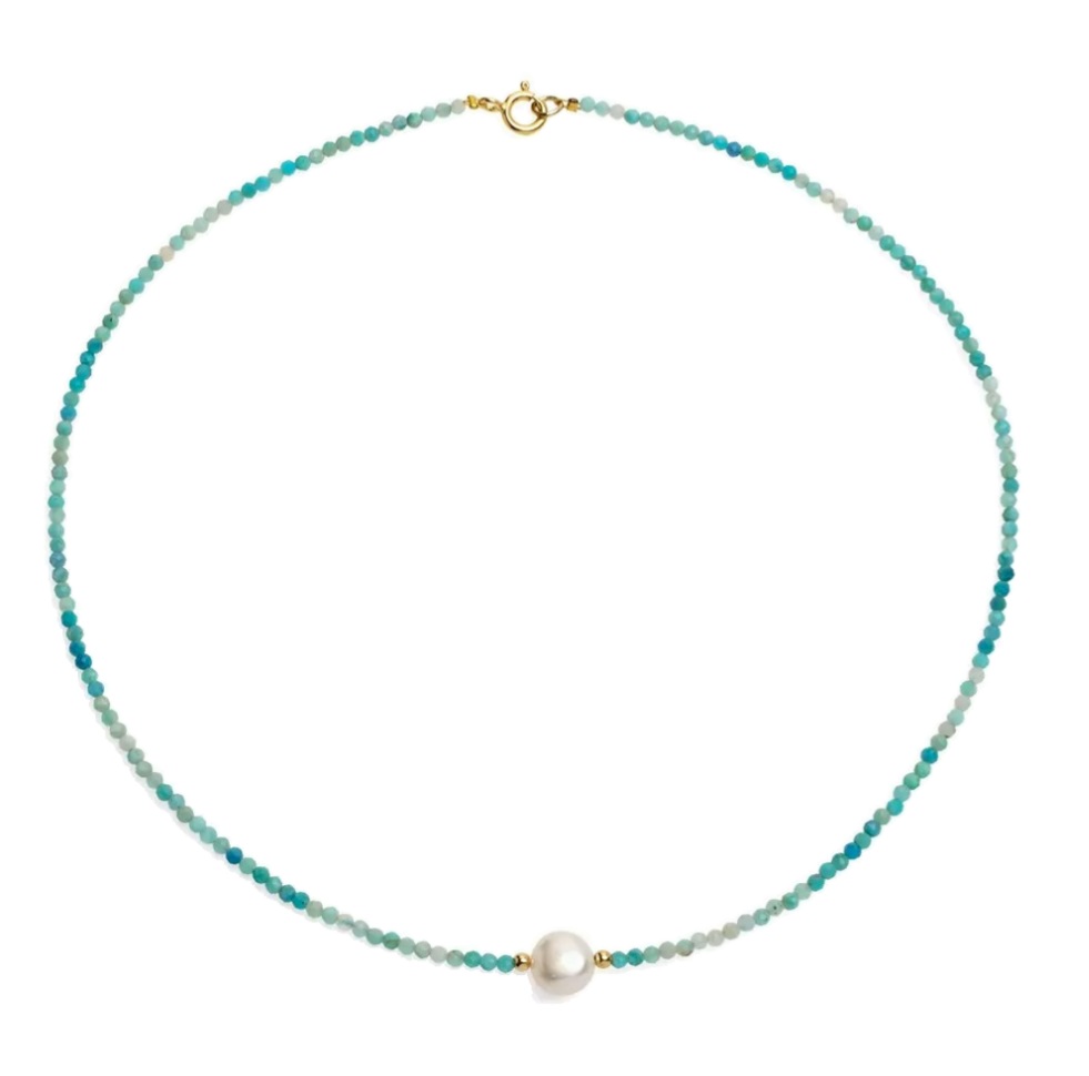 Colier perlă de cultură 7-8.5mm și amozanit 2,5-3 mm, lungime 41cm