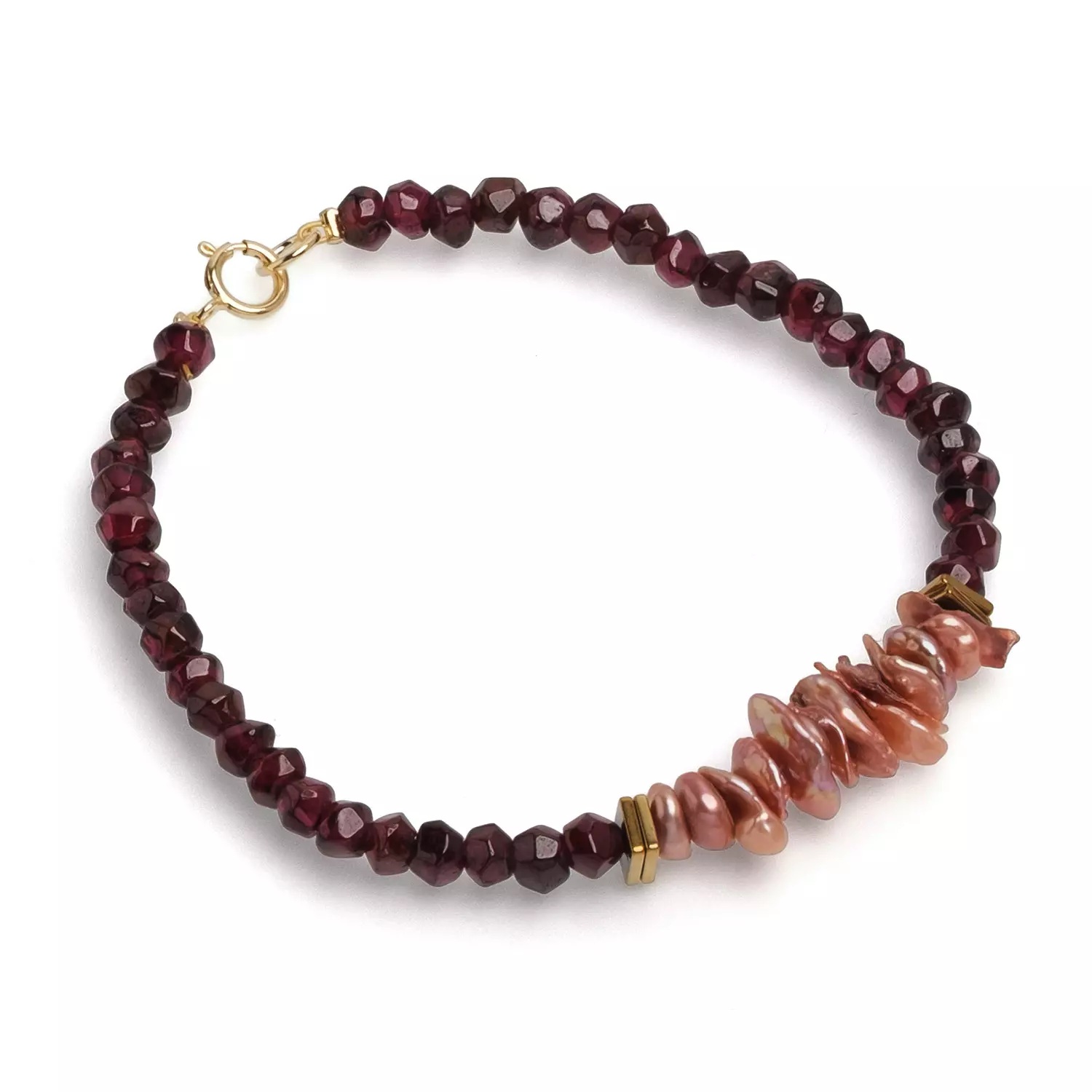 Brațară cu perle asimetrice și granat