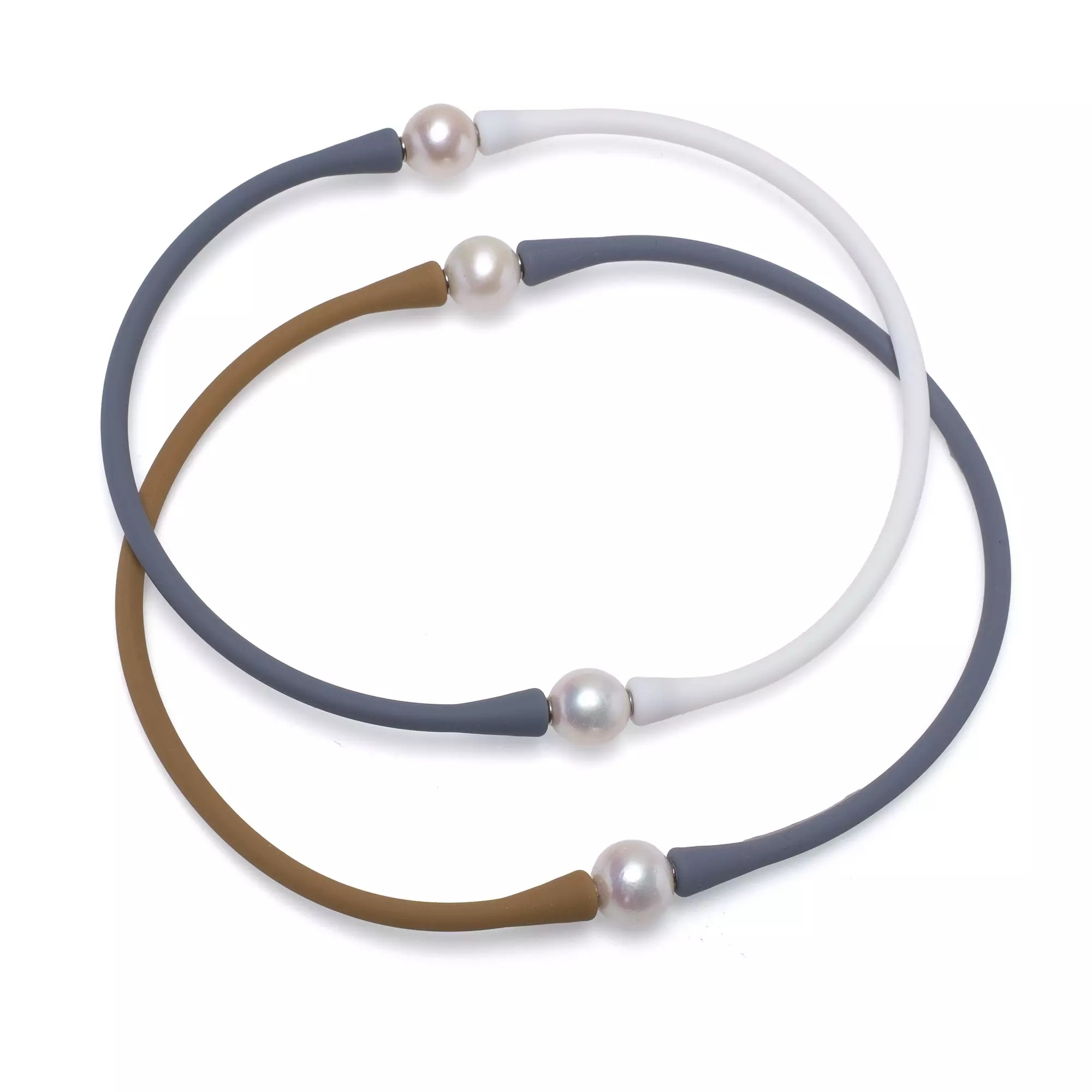 Colier selicon cu 2 perle de cultură albe 11-12mm, lungime 38 cm