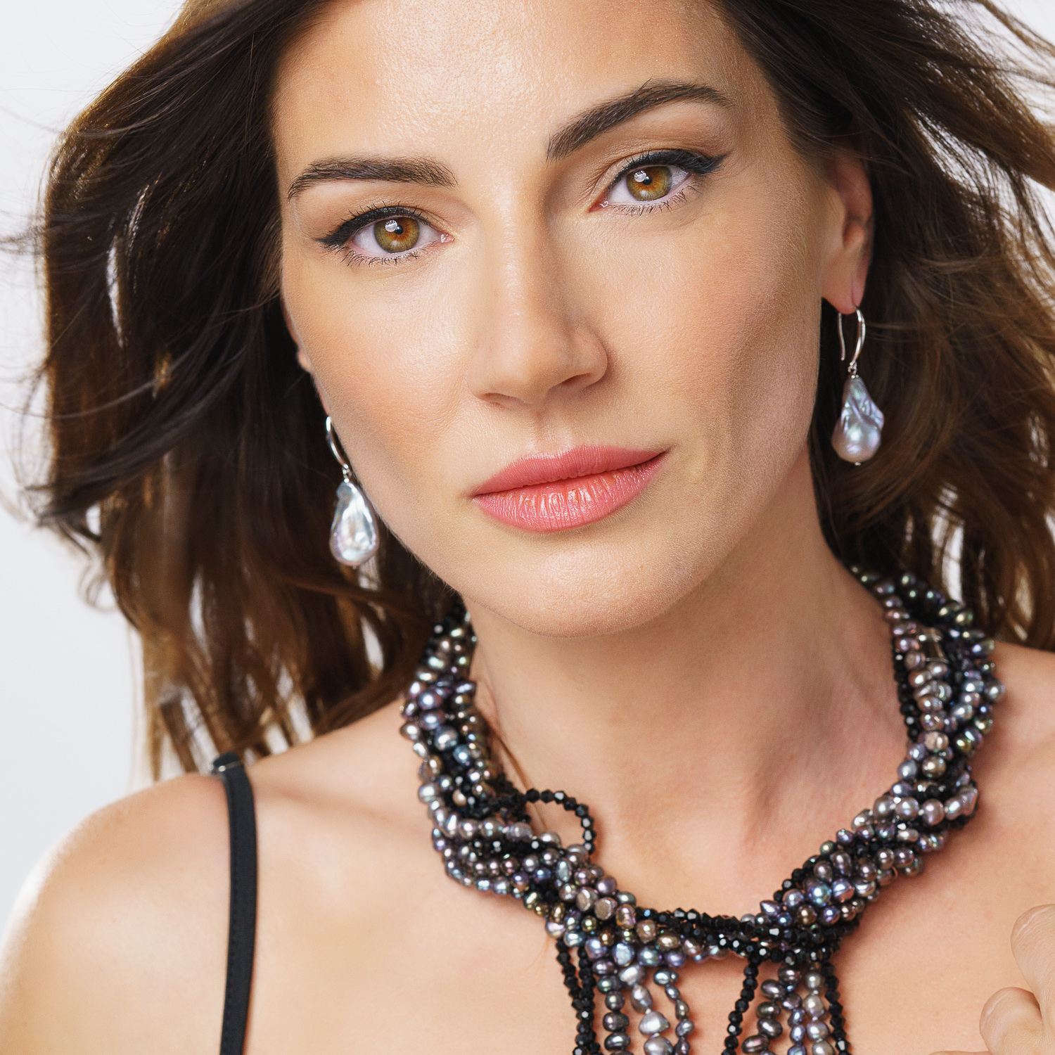 Colier cu perle si onix fațetat, 48cm