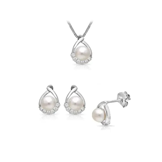 Set din argint cu perle de cultură albe 4-5 mm