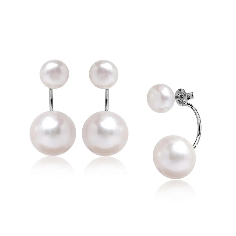 Cercei argint cu perle albe 8-9mm și 12-13mm