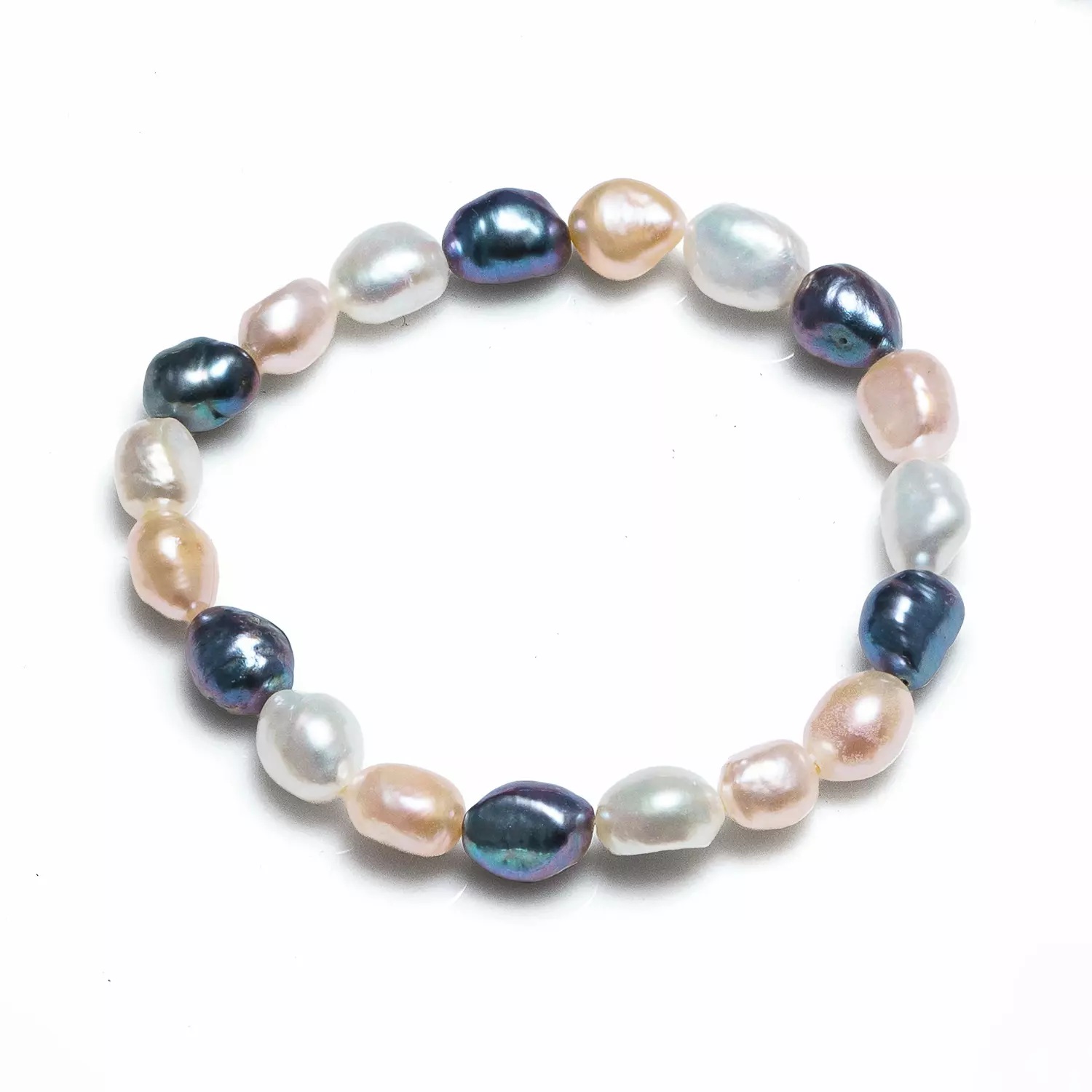 Brăţară perle de cultură culori mixte 8-9mm, elastic, lungime 18 cm