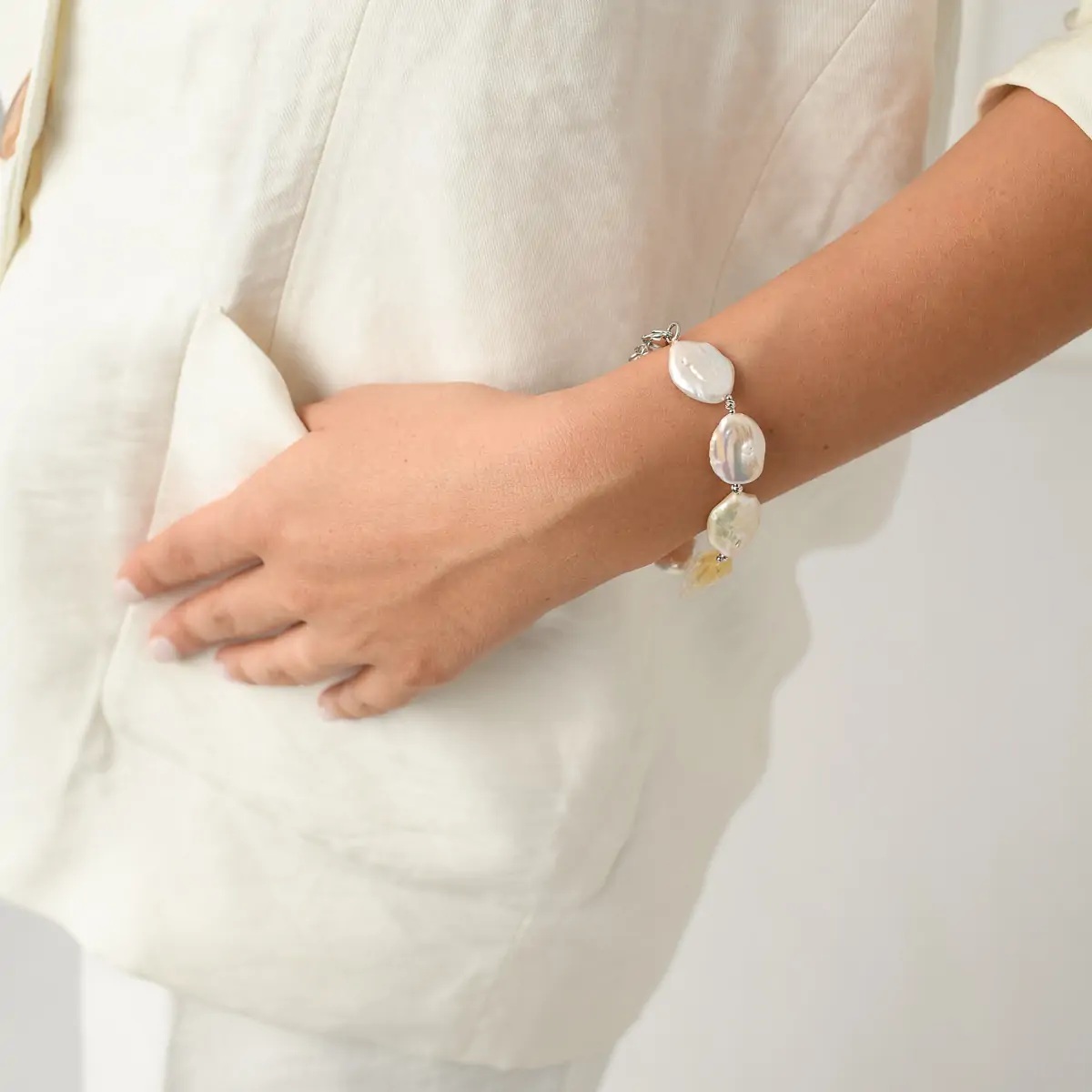 Brăţară perle de cultură albe, lungime 20cm