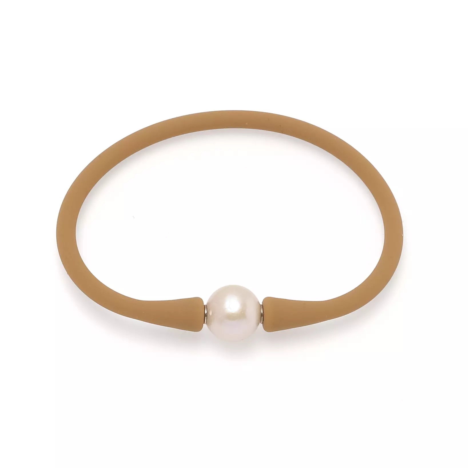 Brațară silicon maro și perlă de cultură albă 11-12mm