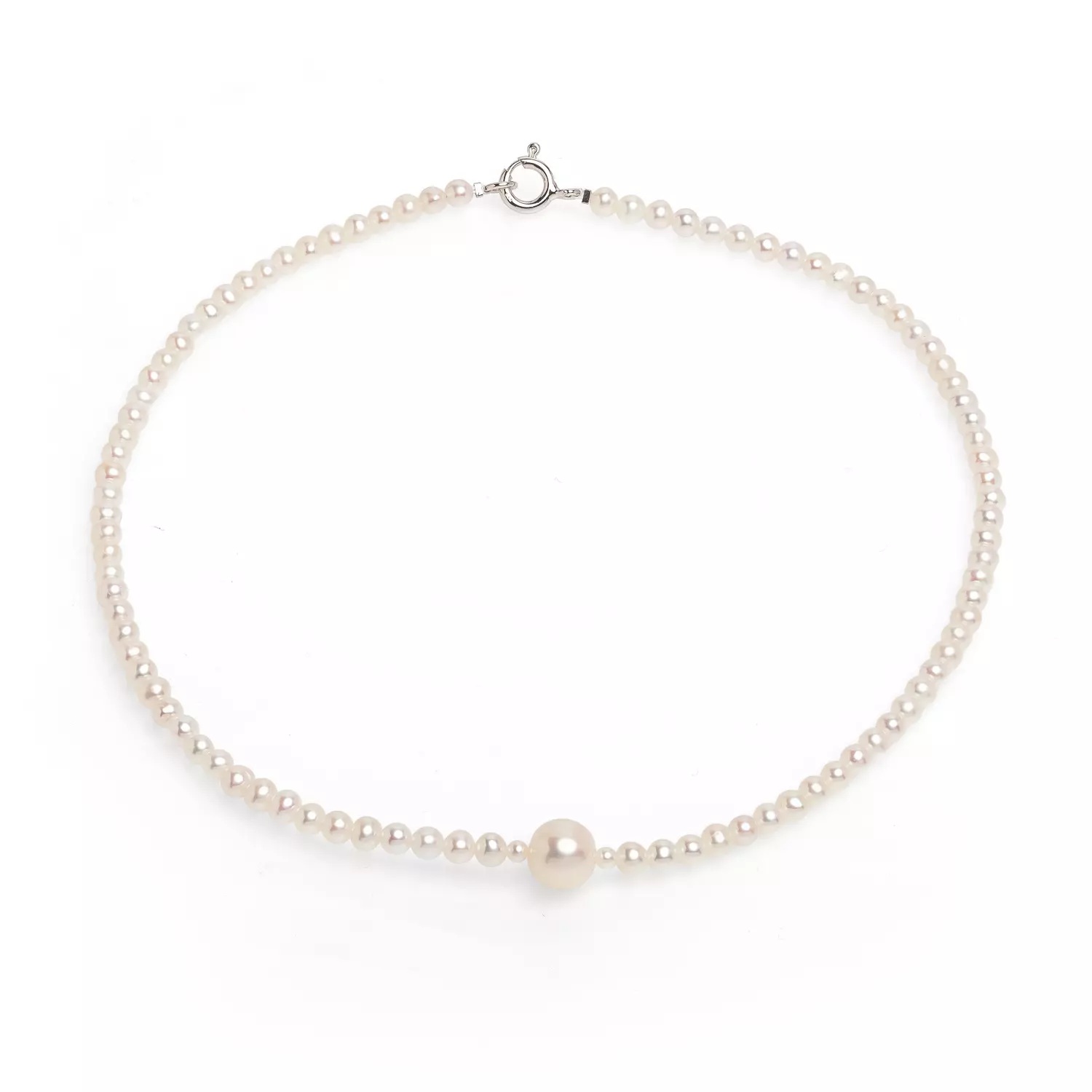 Colier cu perlе de cultură albе 4-4,5mm și 8-9 mm, închizătoare de argint Lungime 40 cm