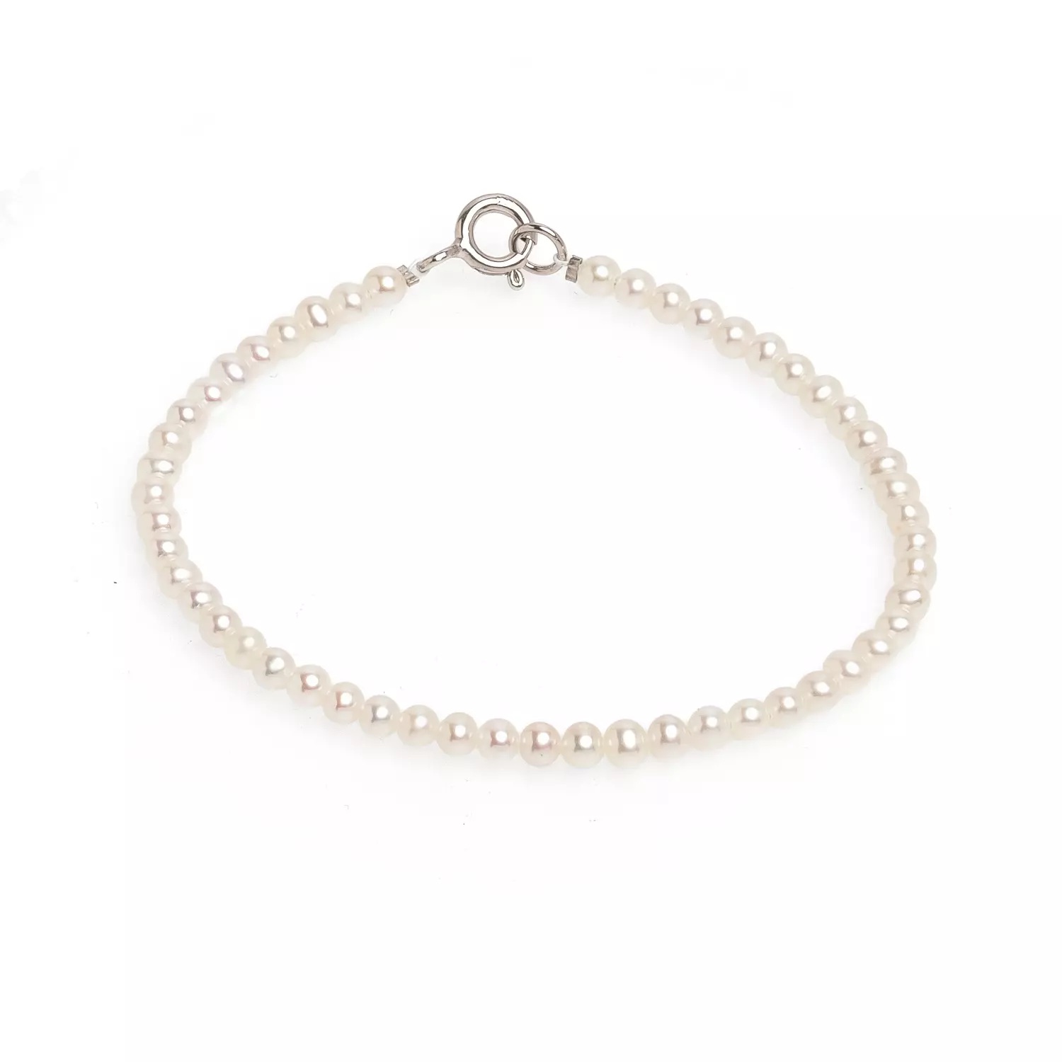 Brăţară perle de cultură albe 3.5-4mm, închizătoare argint rodiat, lungime 17/18 cm