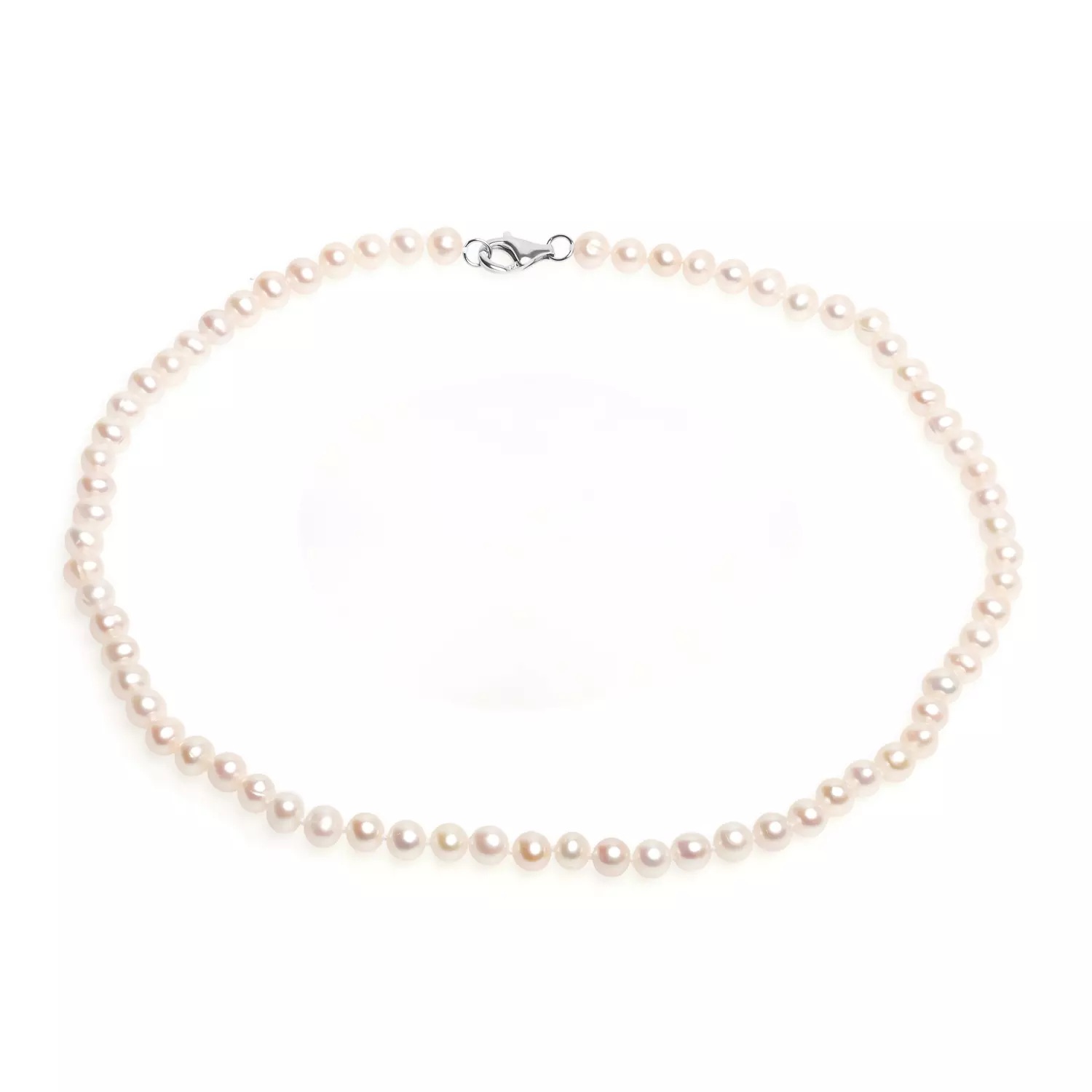 Colier cu perlе de cultură albе 5,5-6mm, închizătoare de argint rodiat. Lungime 38 cm.