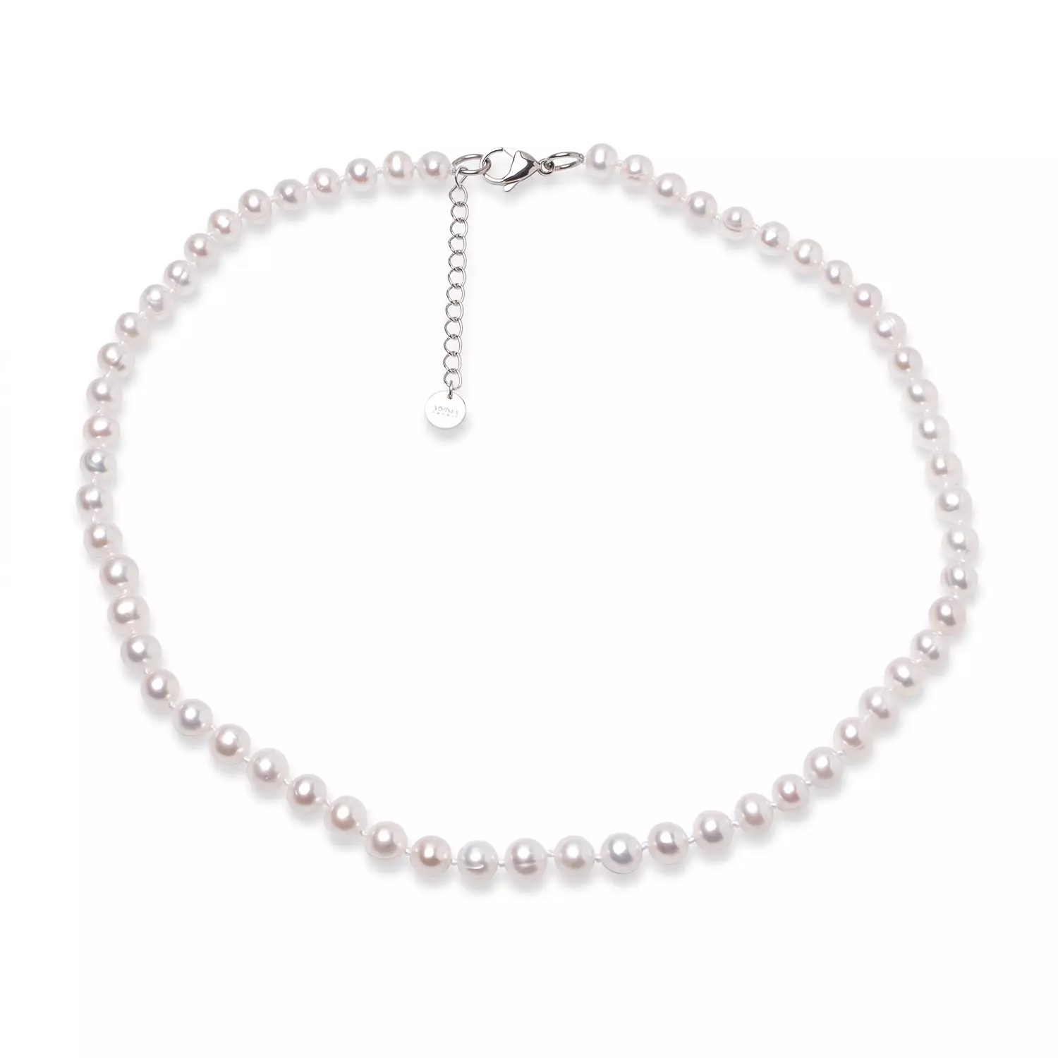 Colier unisex, perle de cultură albe 7-8 mm, închizătoare oțel, lungime 50+5 cm