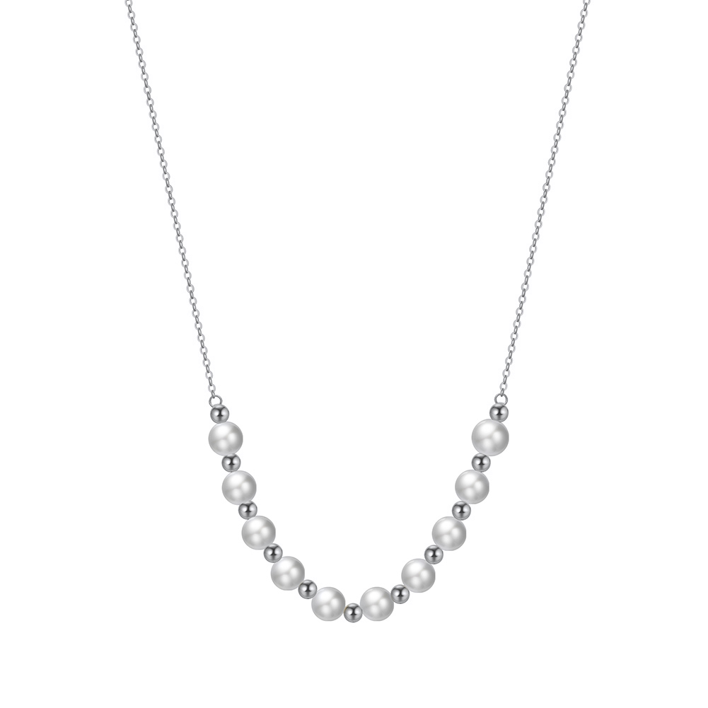 Colier argint rodiat cu perle de cultură albe 4,5-5,5mm. Lungime 42+5 cm